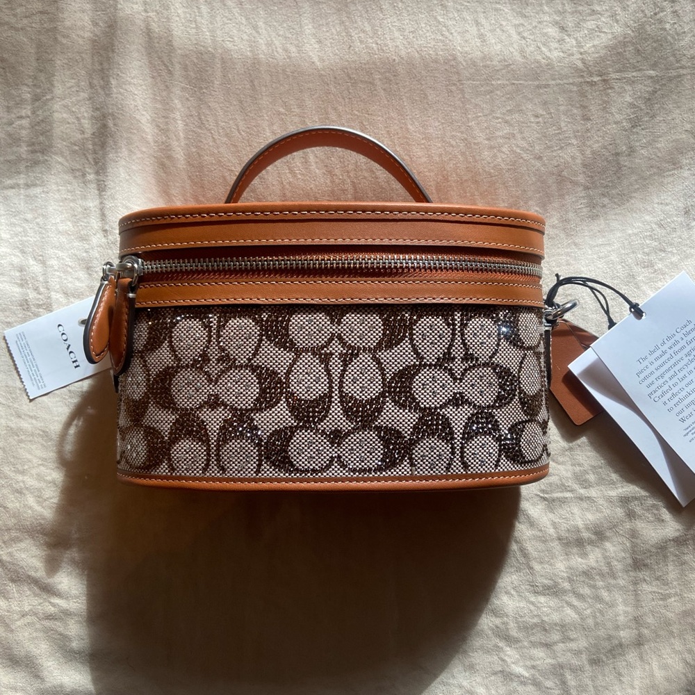 Coach Brown and Tan Signature Canvas Box Bag